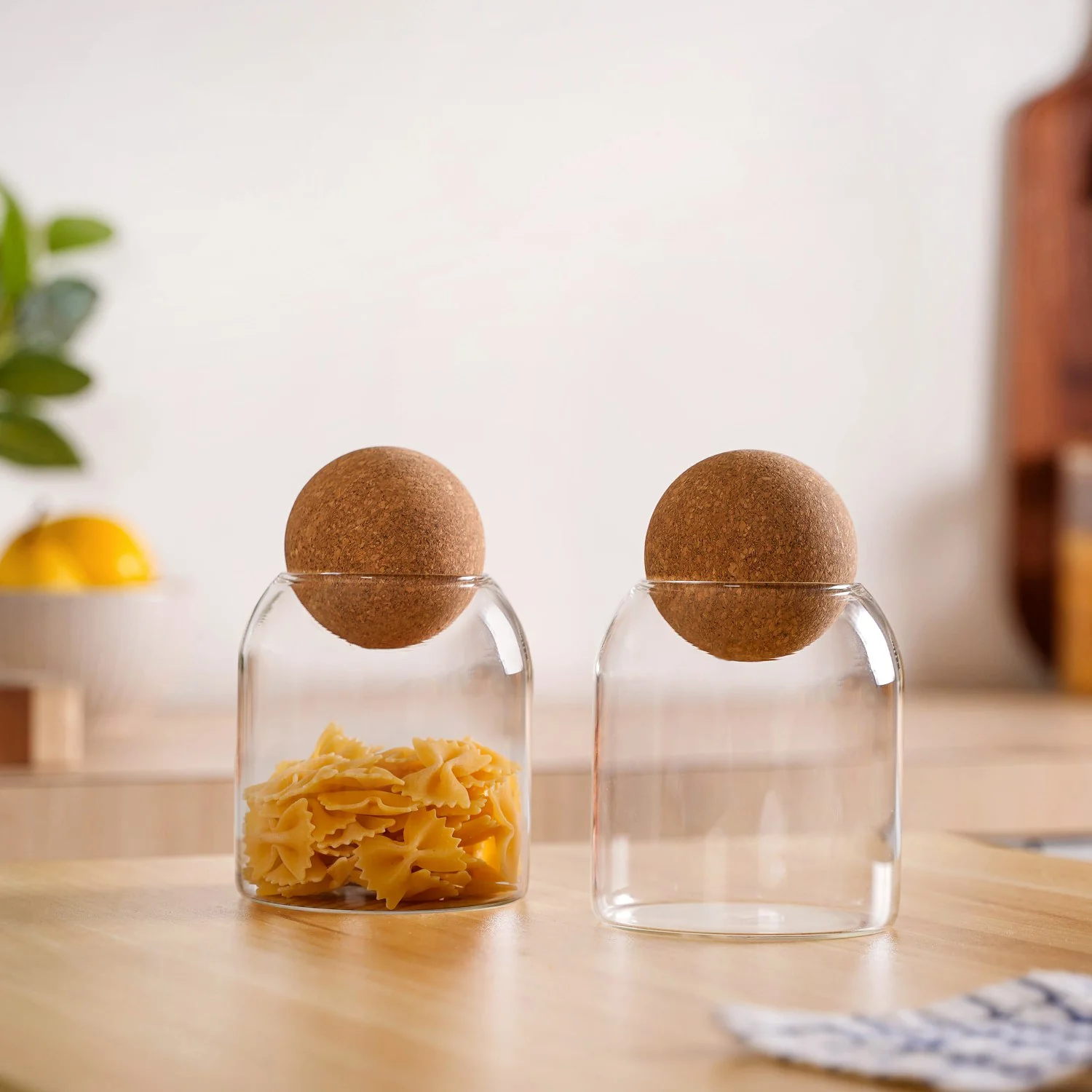 Cork Ball Lid Scandinavian Glass Jar Set of 2 500ml