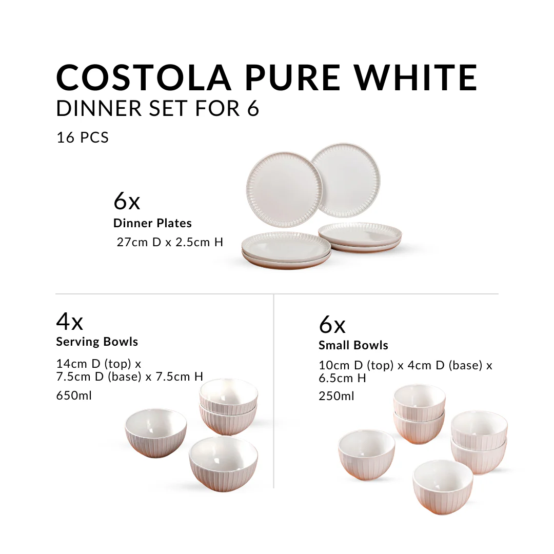 Costola Pure White 16 Piece Dinner Set For 6 - Image 3
