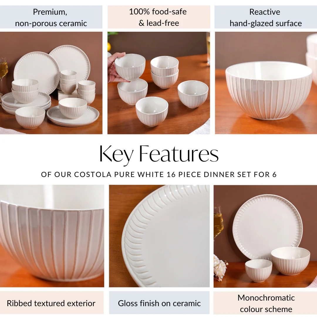 Costola Pure White 16 Piece Dinner Set For 6 - Image 5
