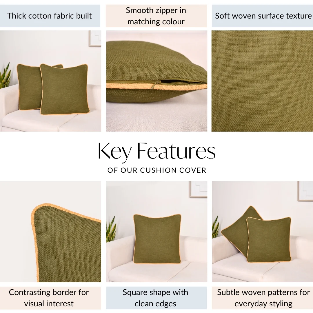 Cotton Cushion Cover Set Of 2 Olive - Image 4