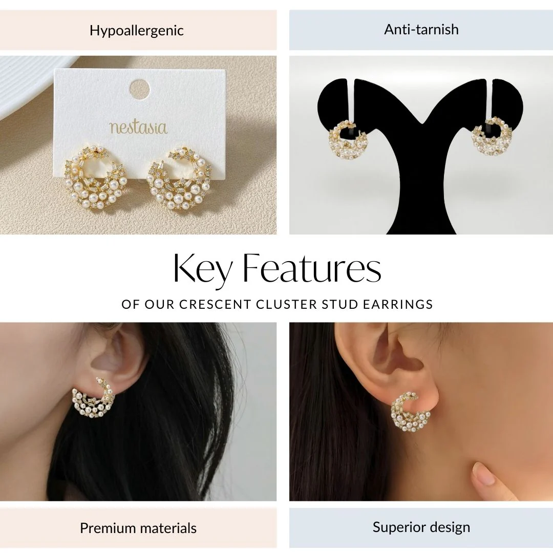 Crescent Cluster Stud Earrings - Image 4