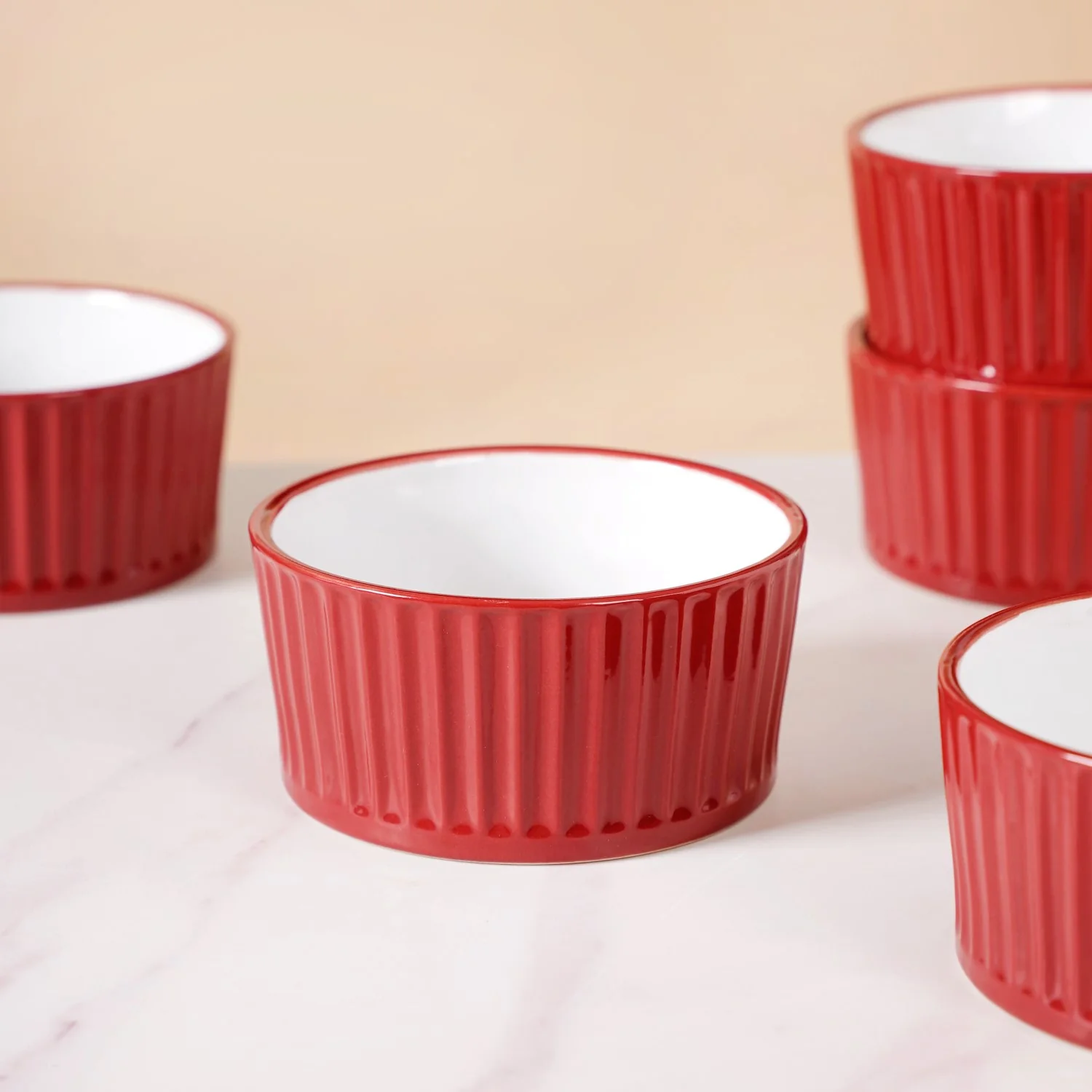 Cresta Ceramic Snack Bowl Set Of 6 Red 400ml - Image 3