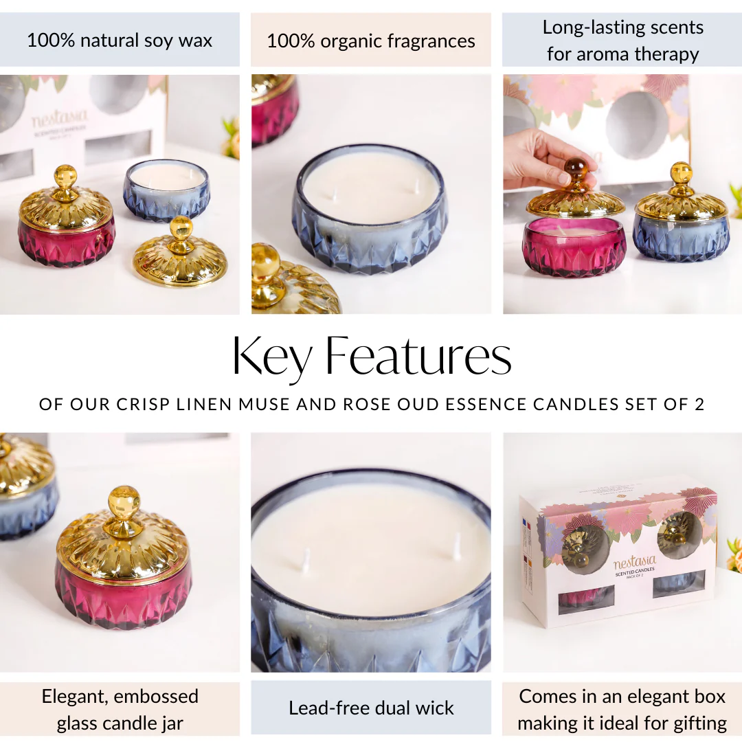 Crisp Linen And Rose Oud Fragrant Candles Jars Set Of 2 - Image 5