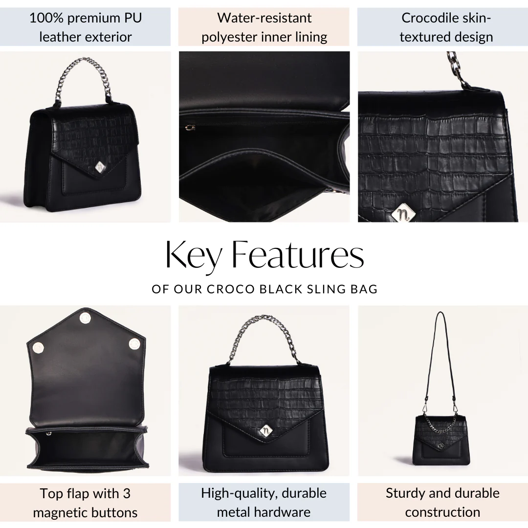 Croco Black Sling Bag - Image 5
