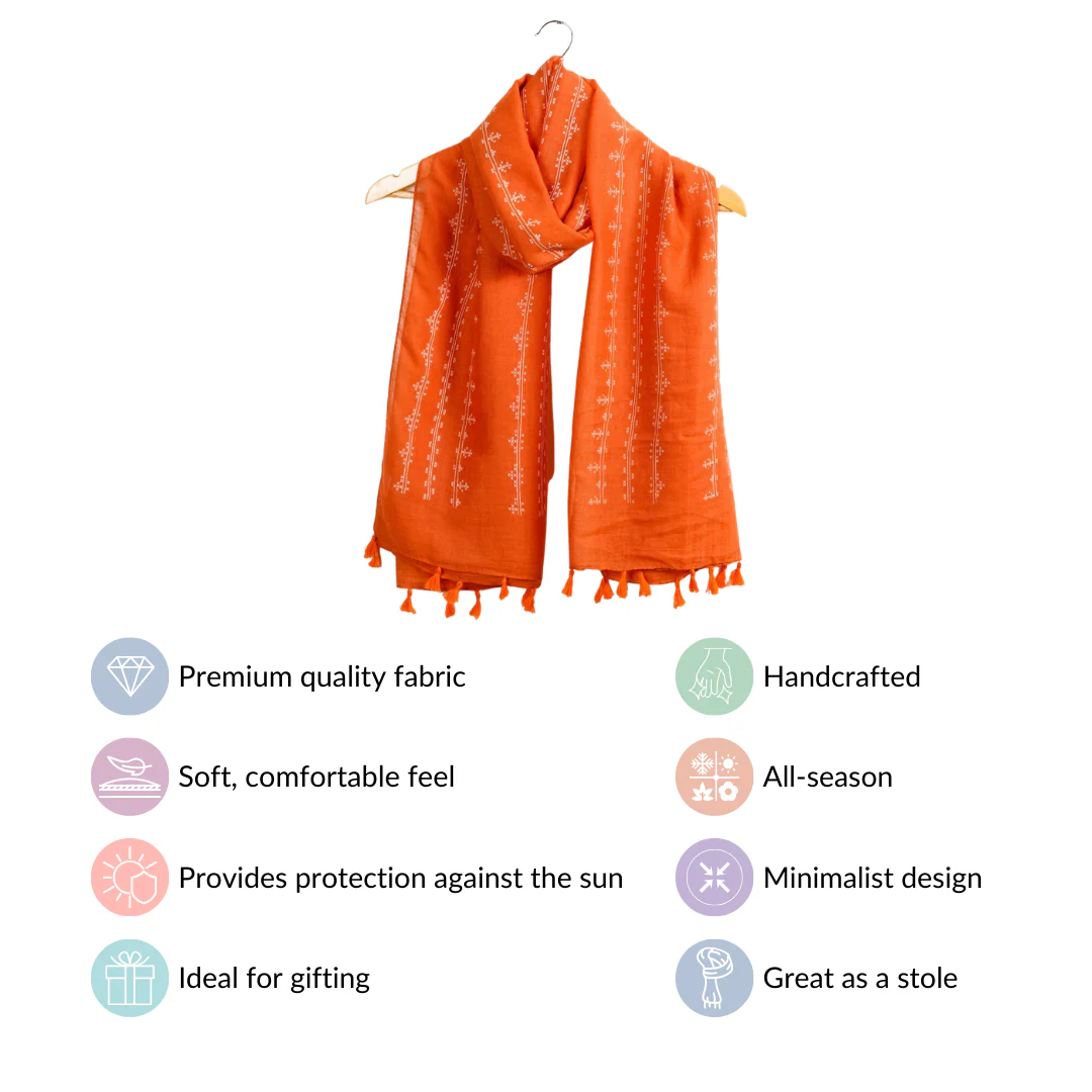 Cross Stitch Scarf With Tassels Orange - Image 3