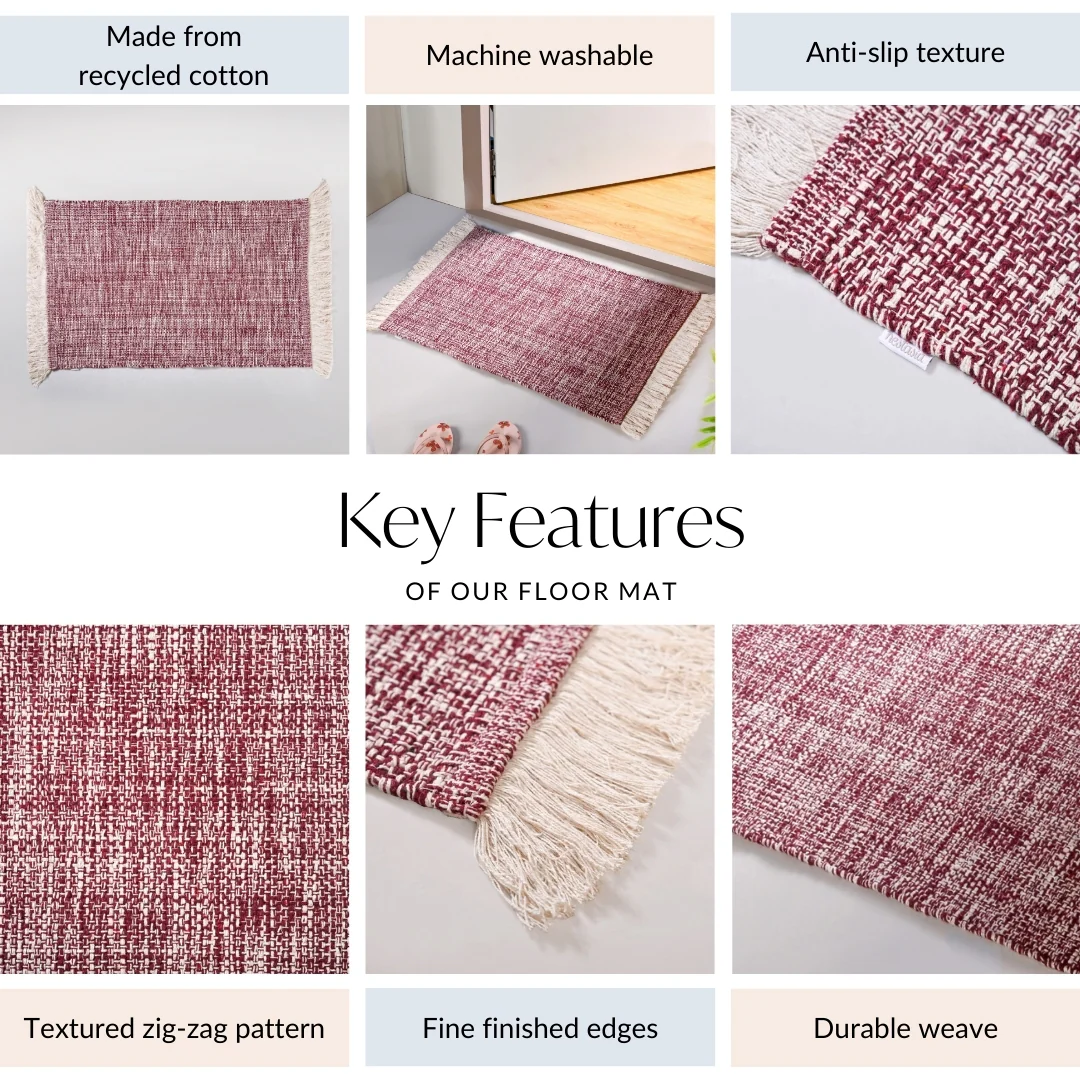 Crossweave Cotton Anti Slip Floor Mat Magenta 96x53cm - Image 3