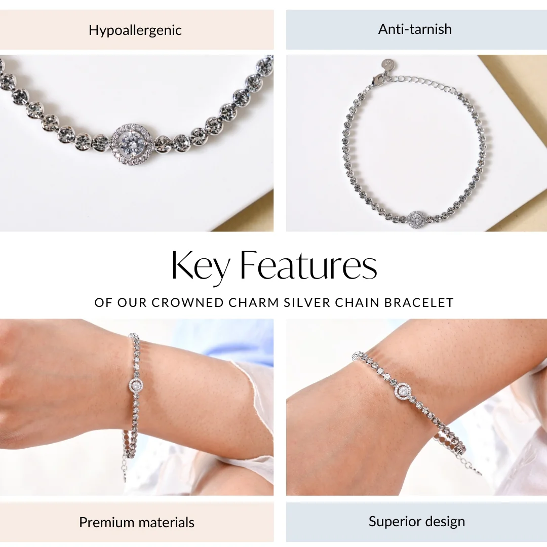 Crowned Charm Silver Chain Bracelet - Image 4