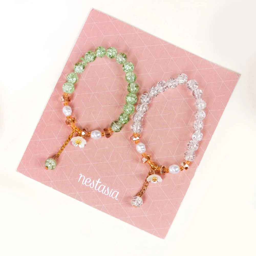 Crystal Charm Bracelet With Flowers Set Of 2