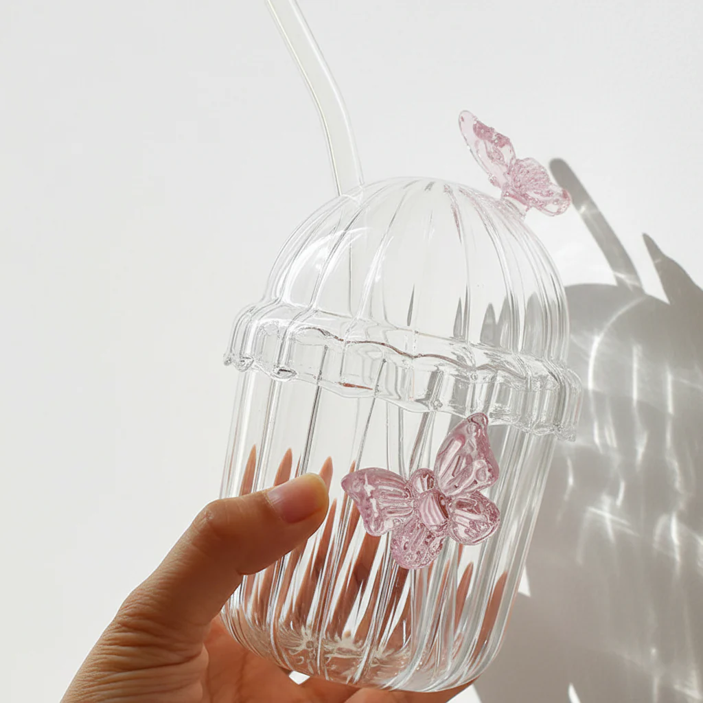 Crystal Fairy Core Butterfly Tumbler With Lid And Straw 450ml Set Of 2 - Image 3