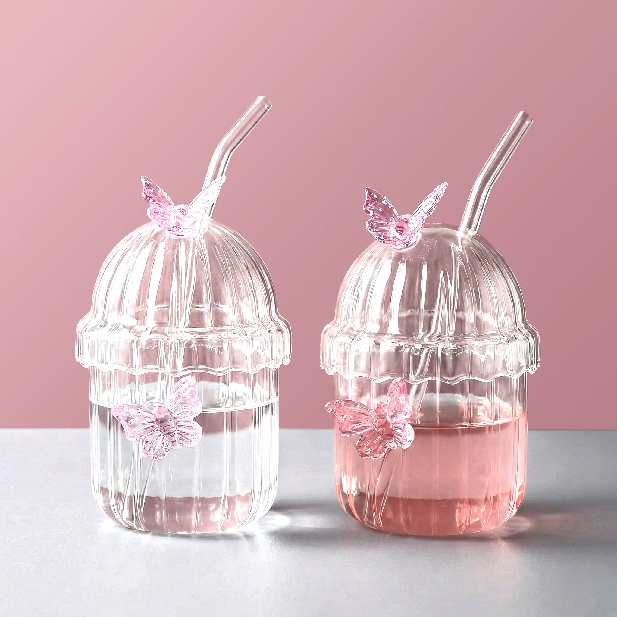Crystal Fairy Core Butterfly Tumbler With Lid And Straw 450ml Set Of 2 - Image 5