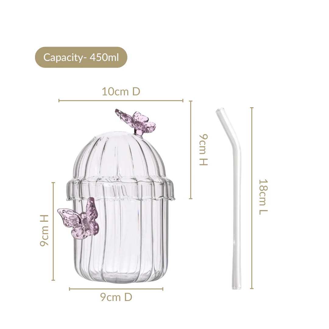 Crystal Fairy Core Butterfly Tumbler With Lid And Straw 450ml Set Of 2 - Image 6