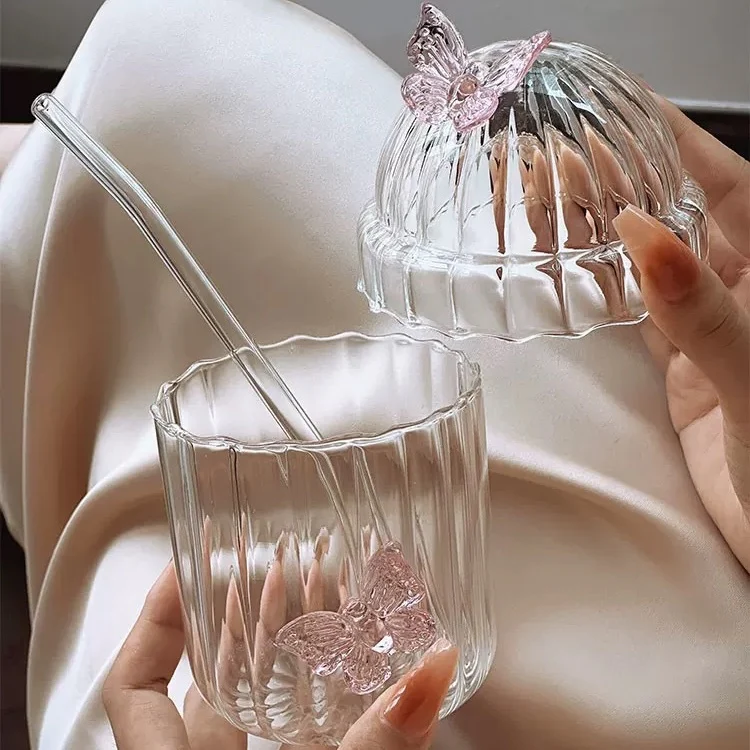 Crystal Fairy Core Butterfly Tumbler With Lid And Straw 450ml Set Of 2 - Image 9