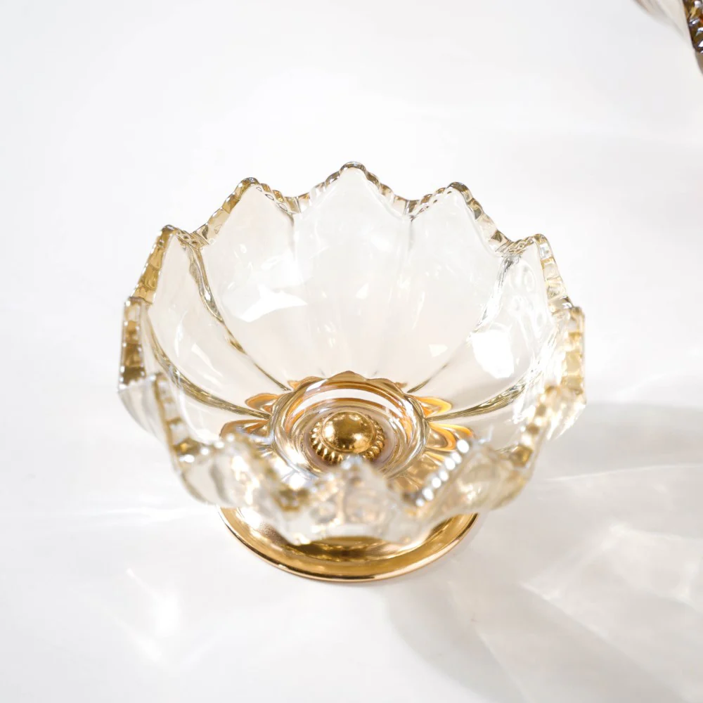 Crystal Glass Lotus Decorative Bowl With Stand Amber - Image 3