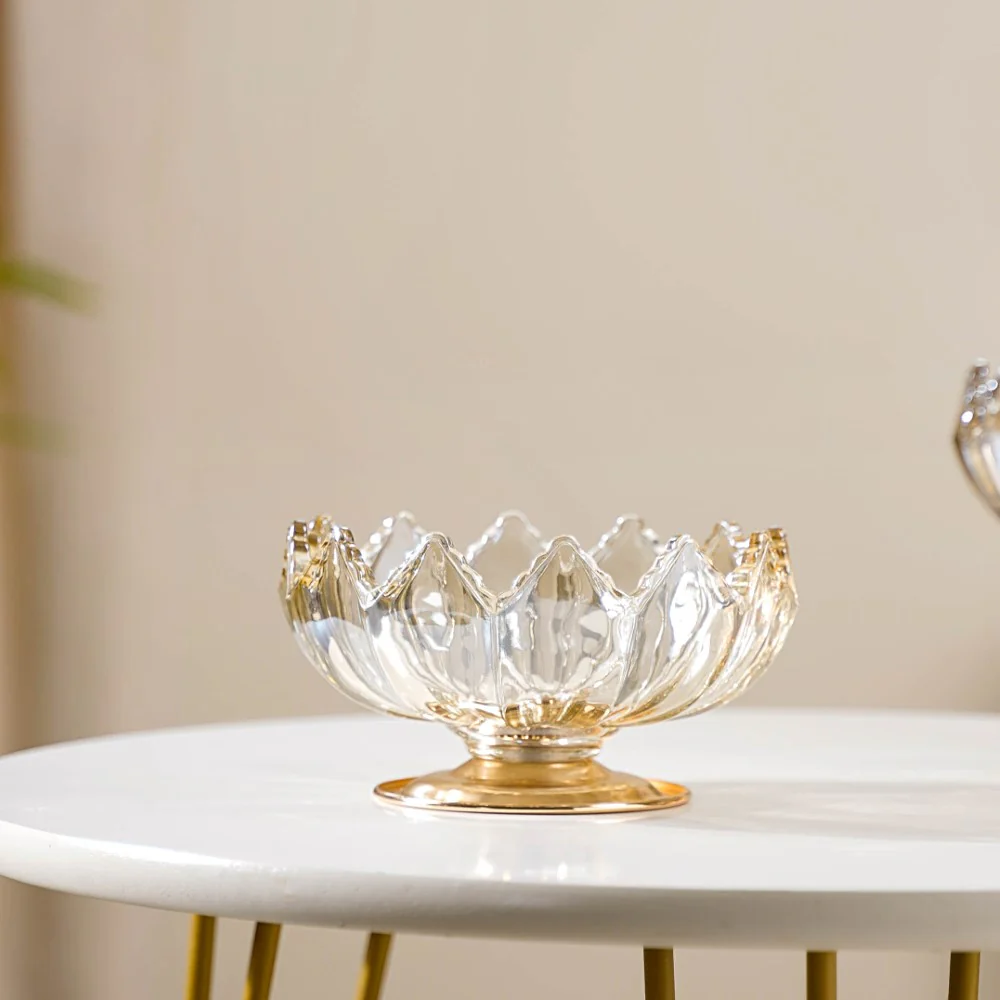 Crystal Glass Lotus Decorative Bowl With Stand Amber - Image 4