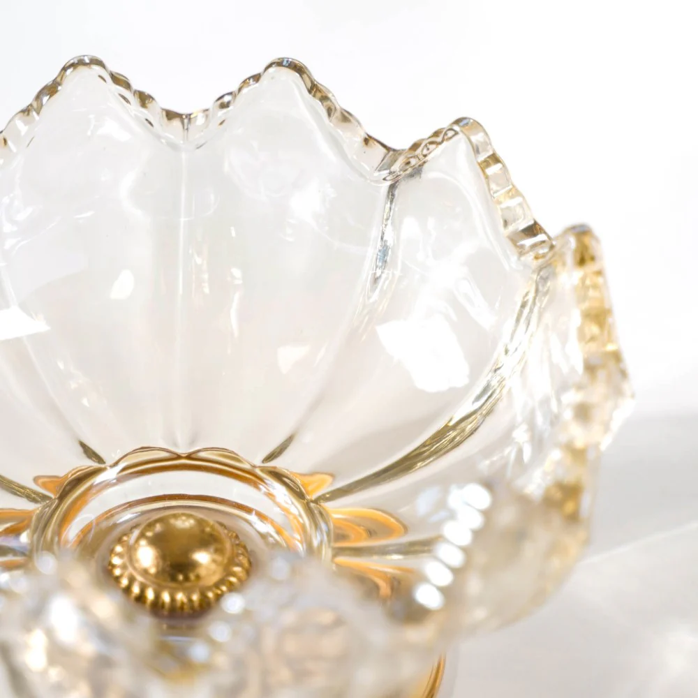 Crystal Glass Lotus Decorative Bowl With Stand Amber - Image 5