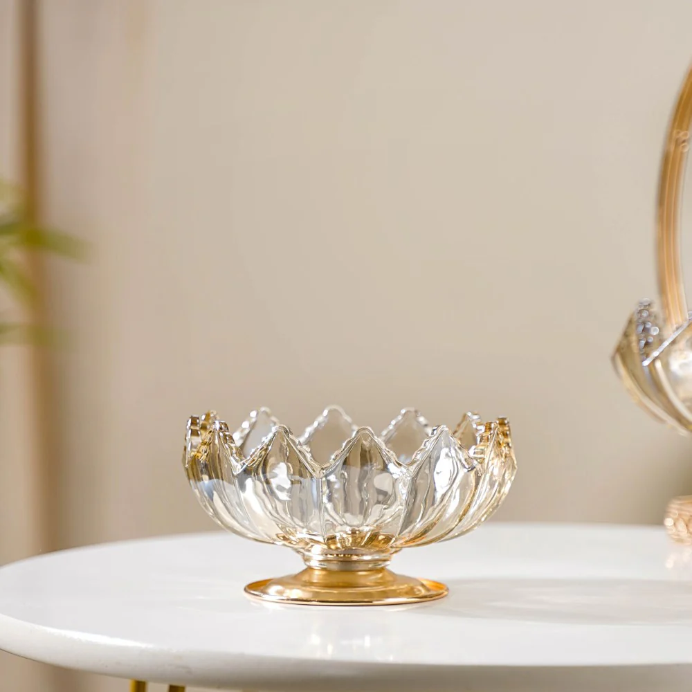 Crystal Glass Lotus Decorative Bowl With Stand Amber - Image 7
