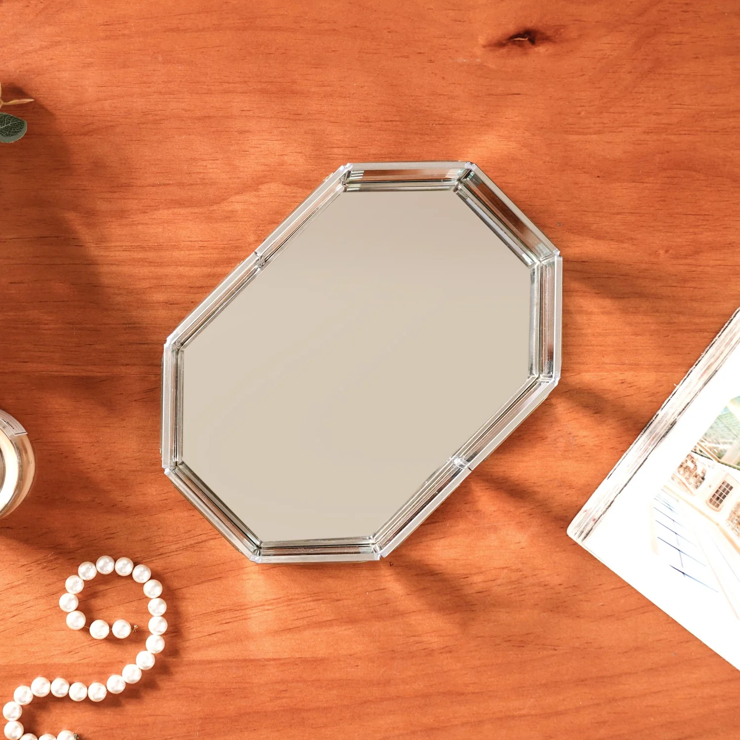 Crystal Mirror Base Vanity Tray Silver Small - Image 6