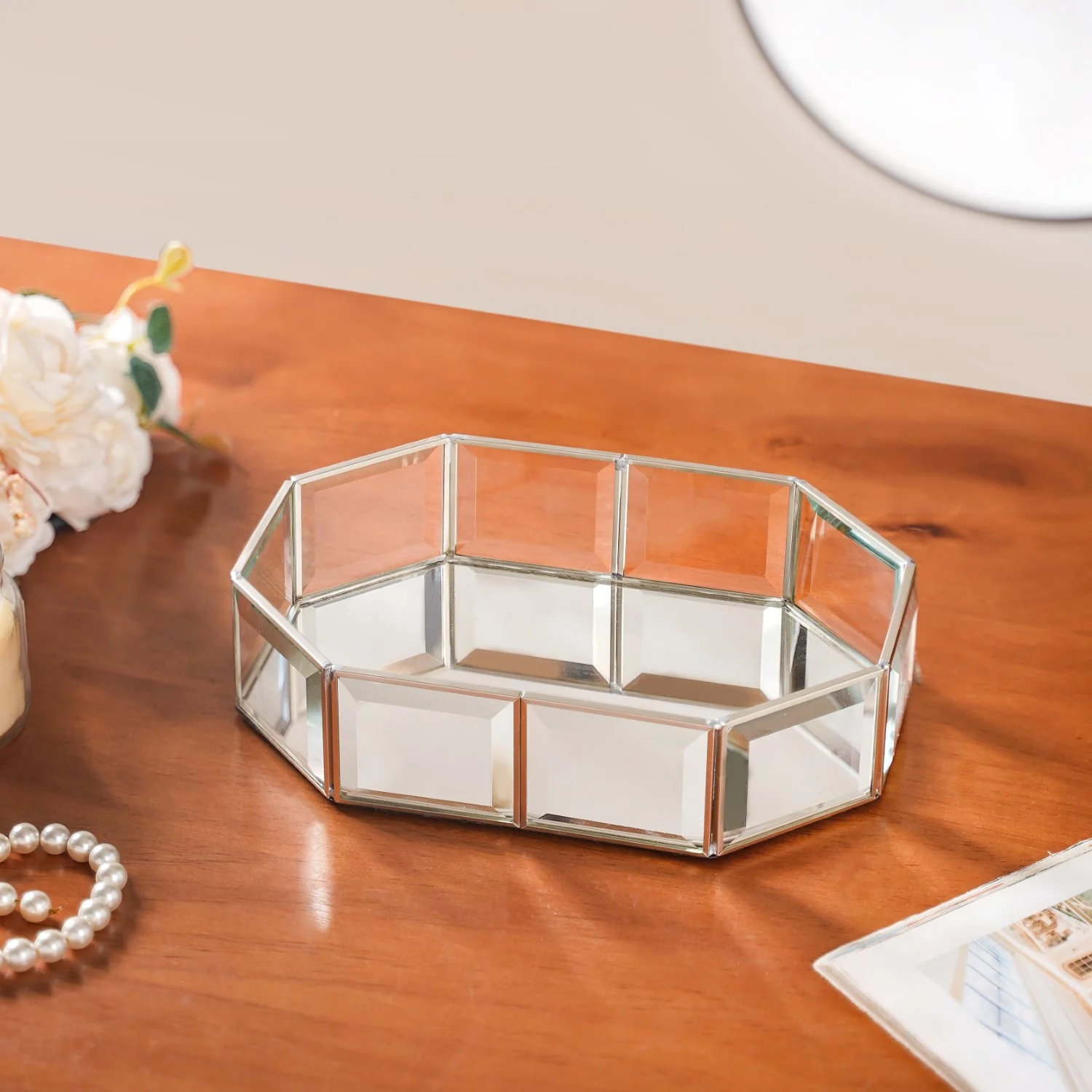 Crystal Mirror Base Vanity Tray Silver Small - Image 8