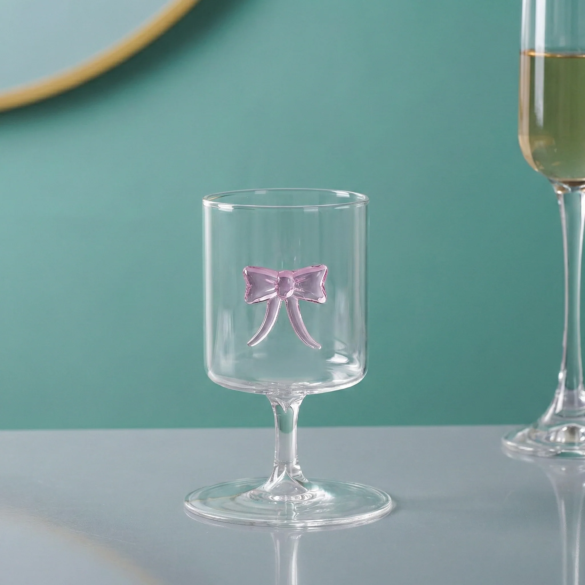 Crystal Pink Bow Borosilicate Wine Glass 250ml - Image 2