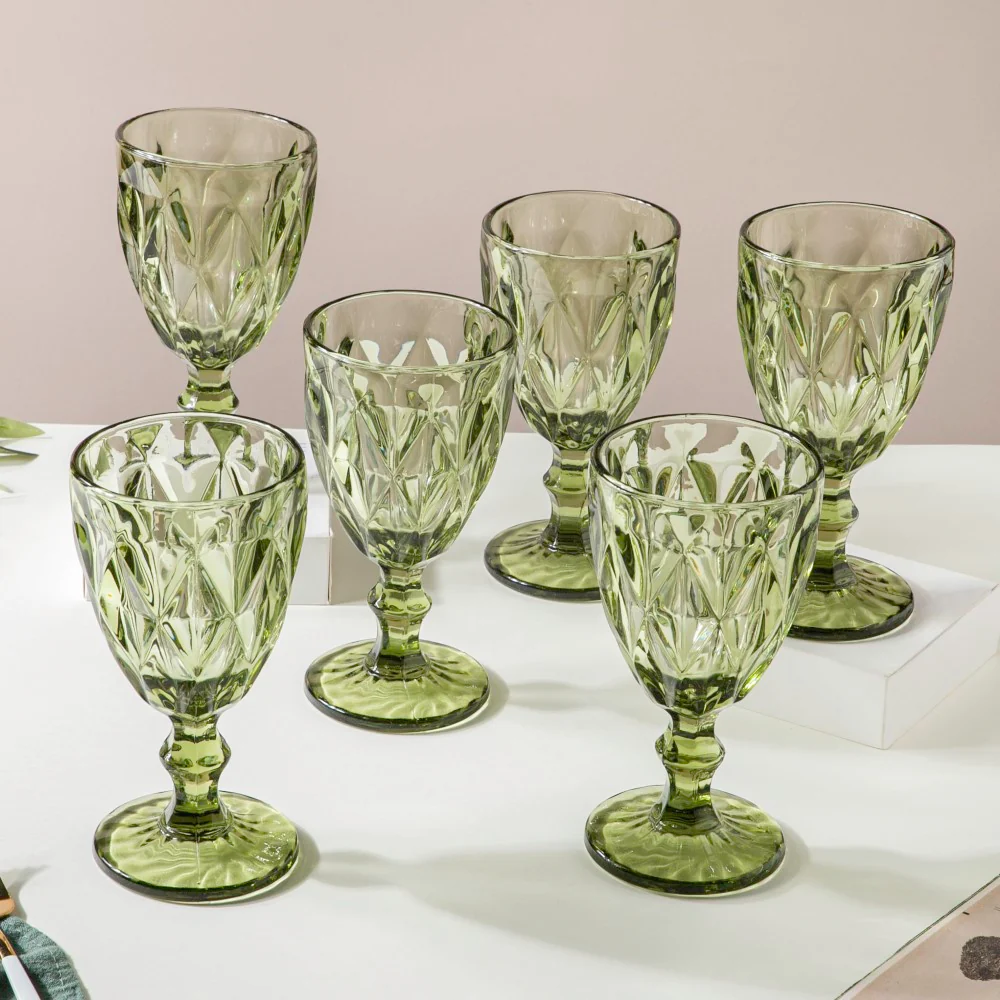 Crystal Red Wine Glass Green Set Of 6 300 ml - Image 3