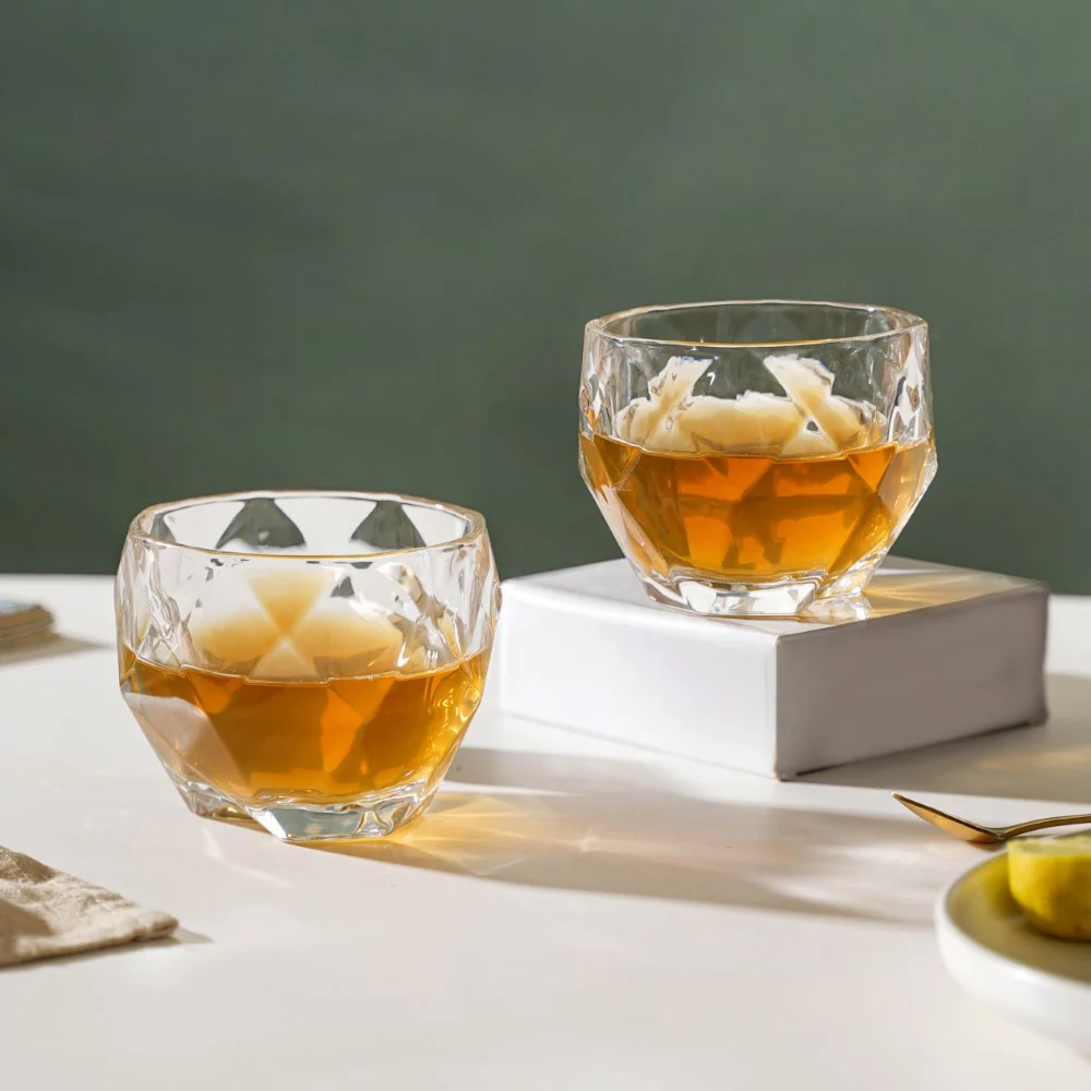 Crystal Round Diamond Textured Drinkware Set of 2 250 ml - Image 6