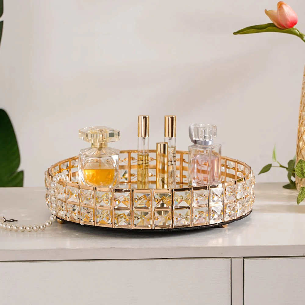 Crystal Round Mirror Tray Large
