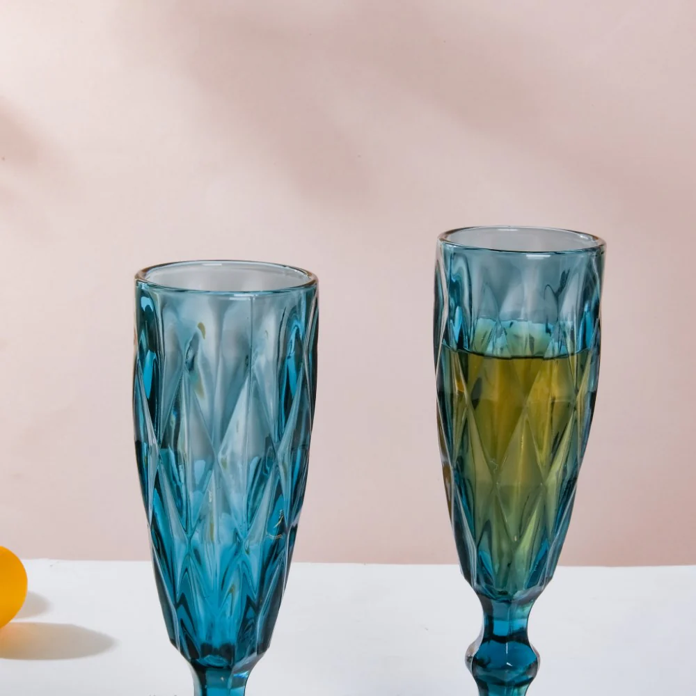 Crystal Textured Champagne Glass Blue Set Of 6 150 ml - Image 5