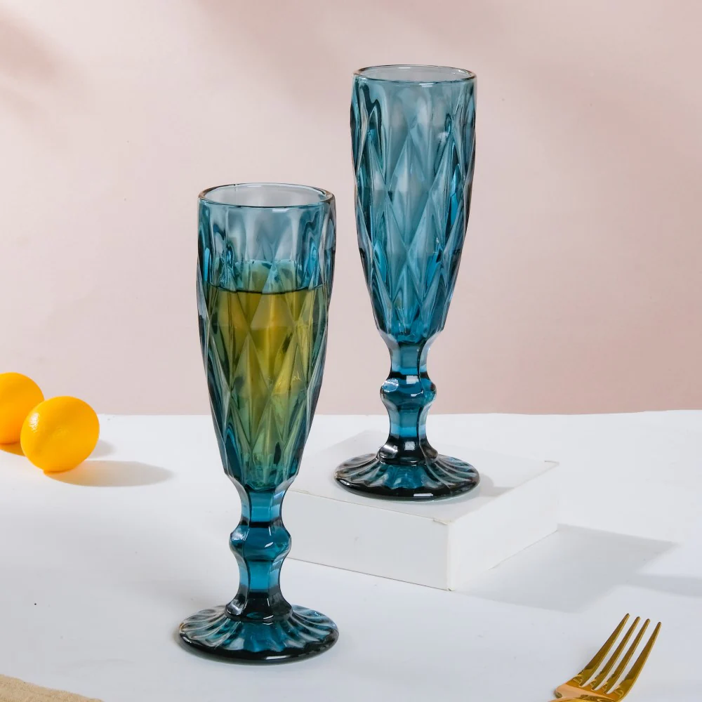 Crystal Textured Champagne Glass Blue Set Of 6 150 ml - Image 7