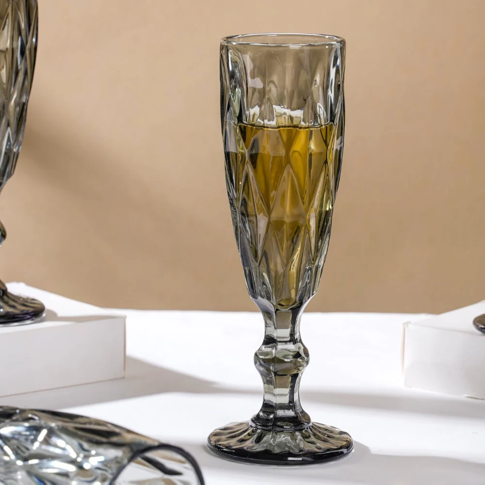 Crystal Textured Champagne Glass Grey Set Of 6 150 ml - Image 4