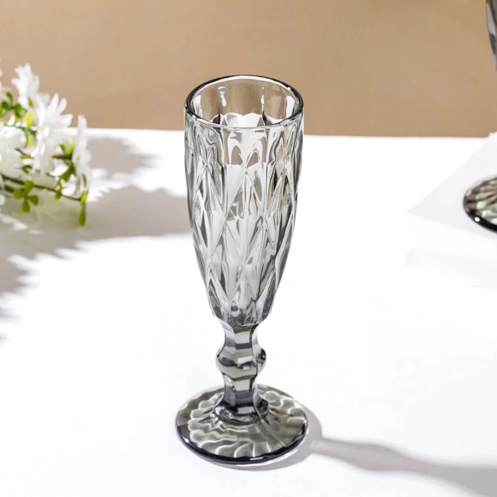 Crystal Textured Champagne Glass Grey Set Of 6 150 ml - Image 8