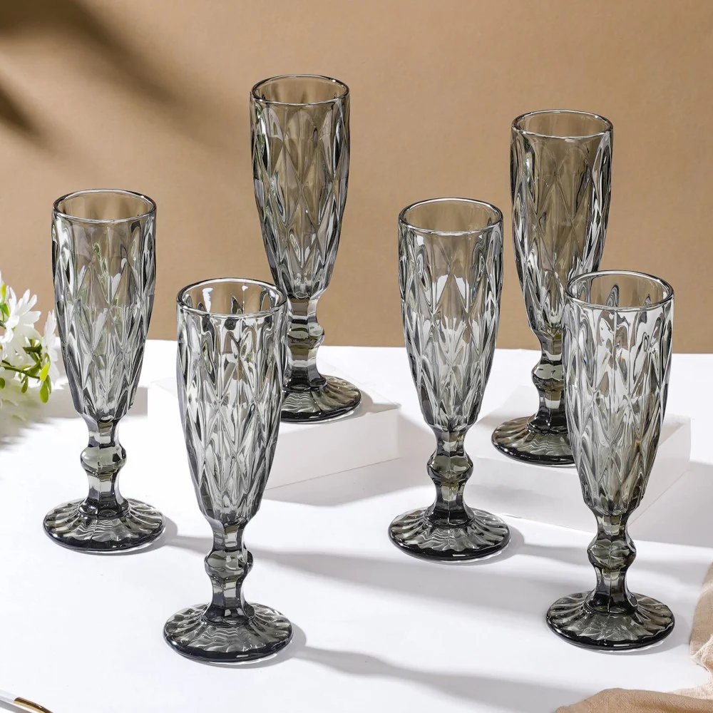 Crystal Textured Champagne Glass Grey Set Of 6 150 ml - Image 9