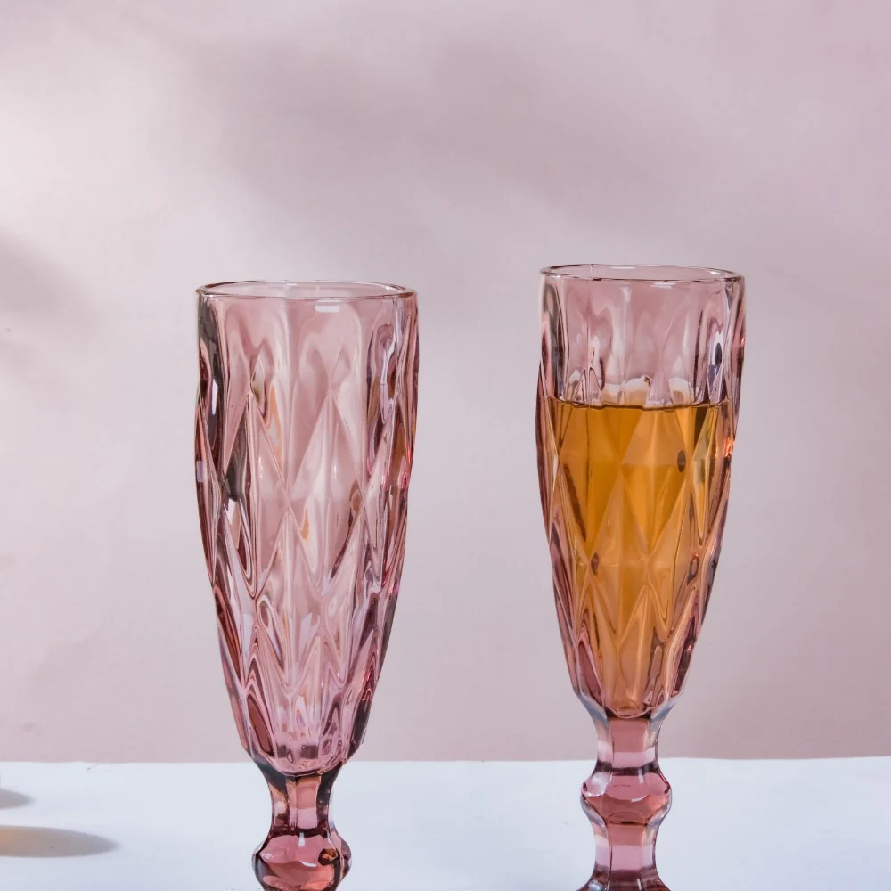 Crystal Textured Champagne Glass Mauve Set Of 6 150 ml - Image 4