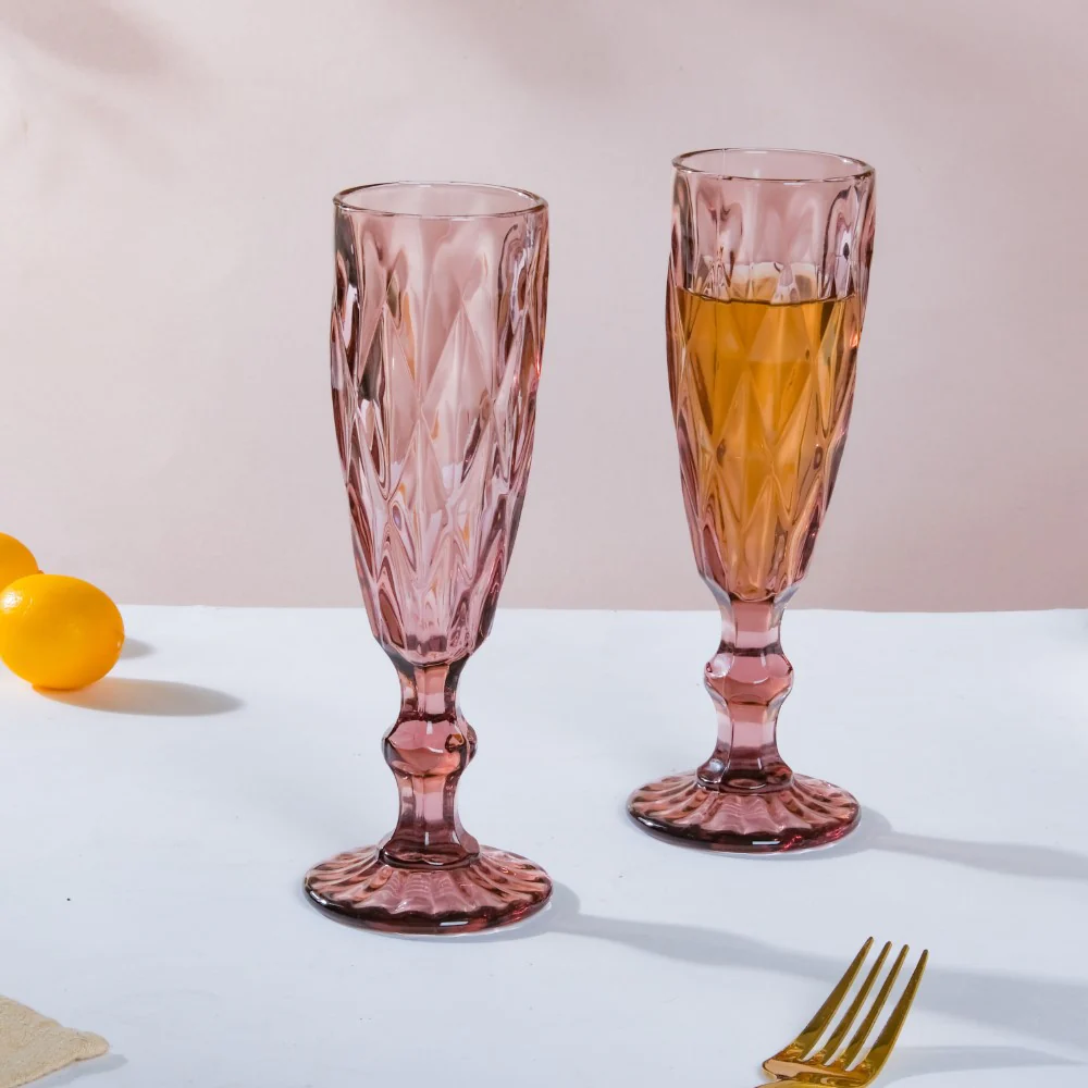 Crystal Textured Champagne Glass Mauve Set Of 6 150 ml - Image 8