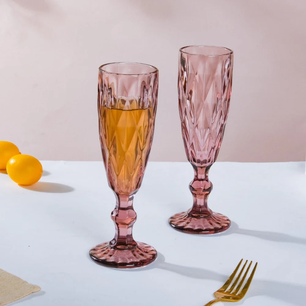 Crystal Textured Champagne Glass Mauve Set Of 6 150 ml - Image 9