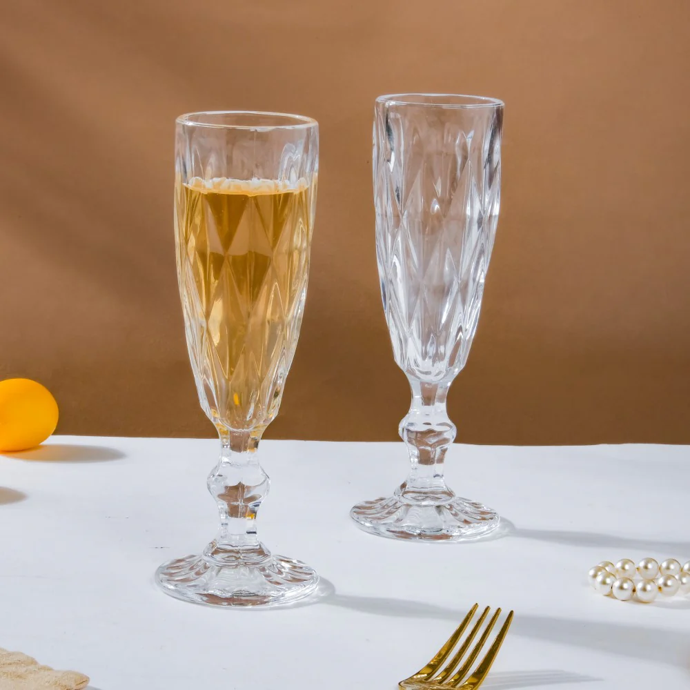 Crystal Textured Champagne Glass Transparent Set Of 6 150 ml - Image 11