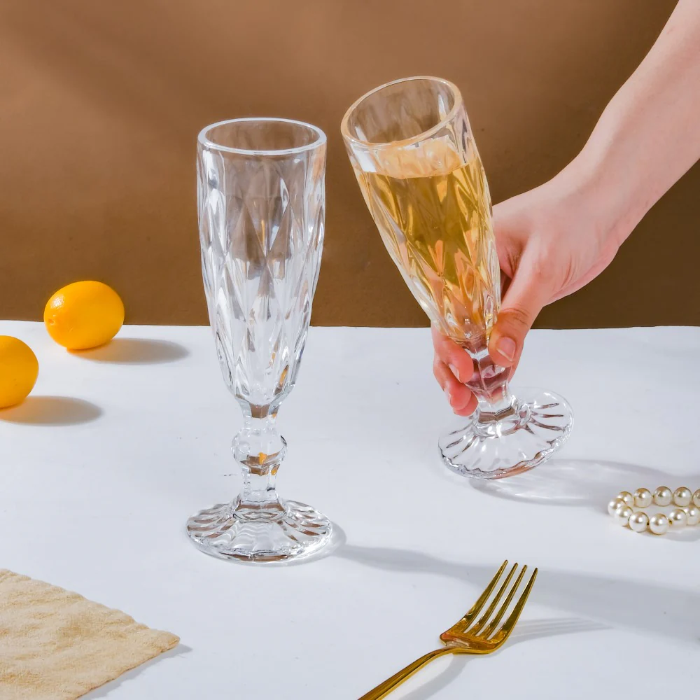 Crystal Textured Champagne Glass Transparent Set Of 6 150 ml - Image 2