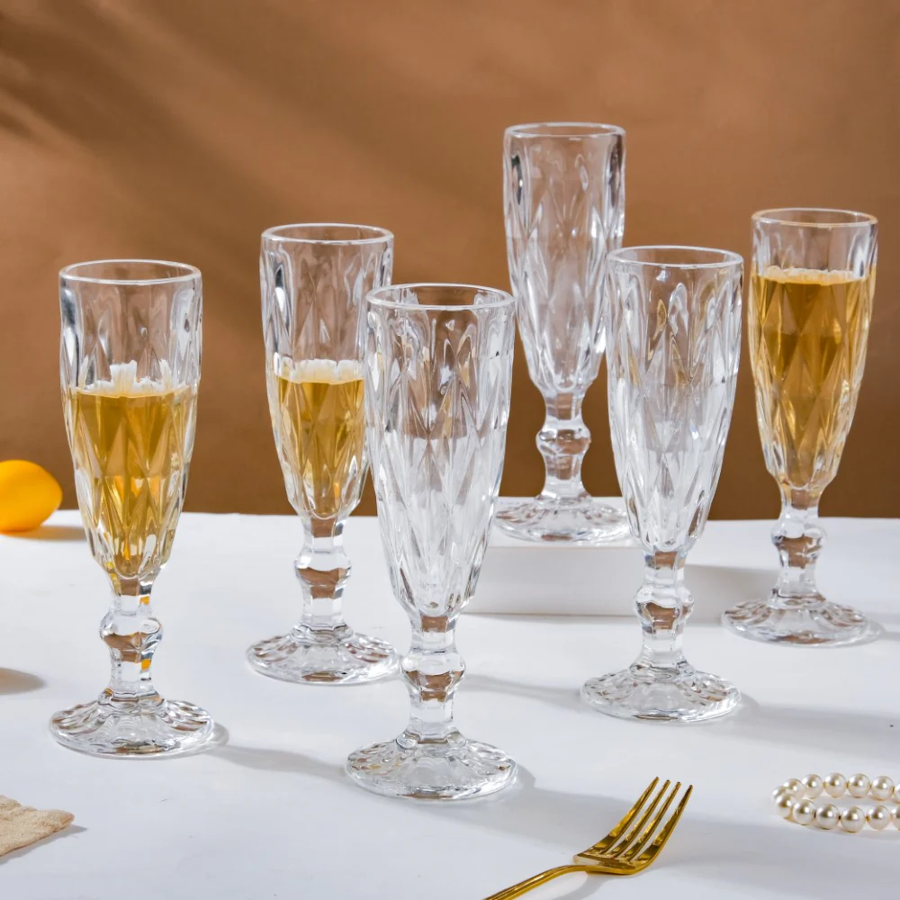Crystal Textured Champagne Glass Transparent Set Of 6 150 ml - Image 6