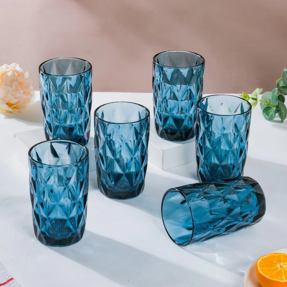 Crystal Tumbler Glass Blue Set Of 6 350 ml - Image 3
