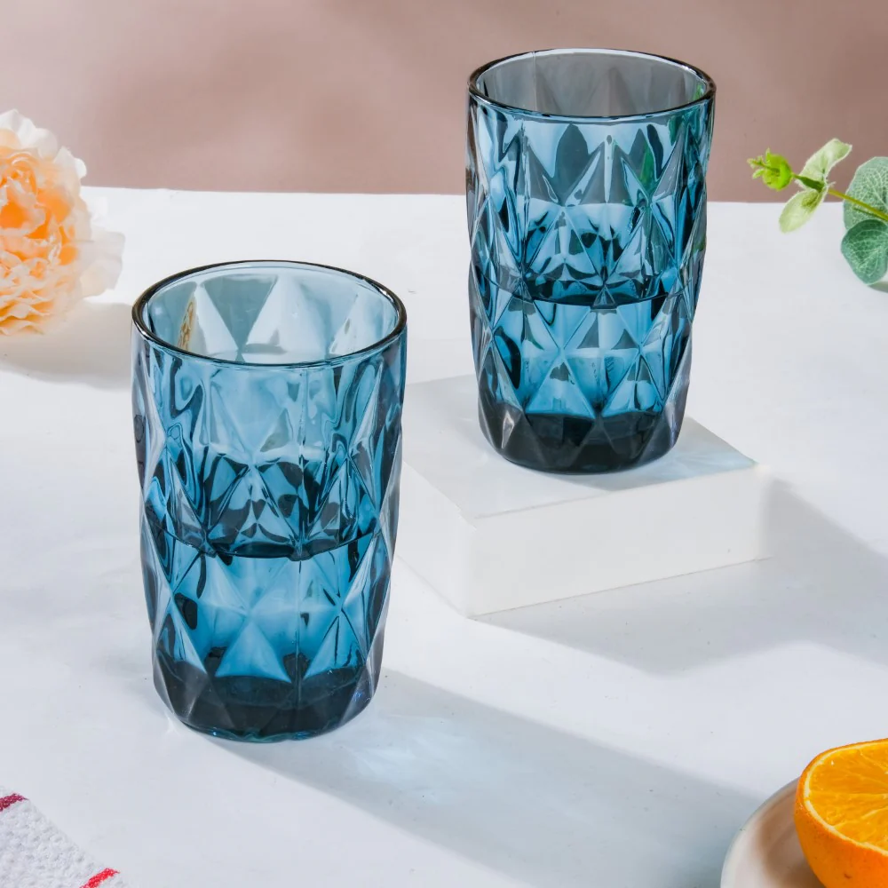 Crystal Tumbler Glass Blue Set Of 6 350 ml - Image 4