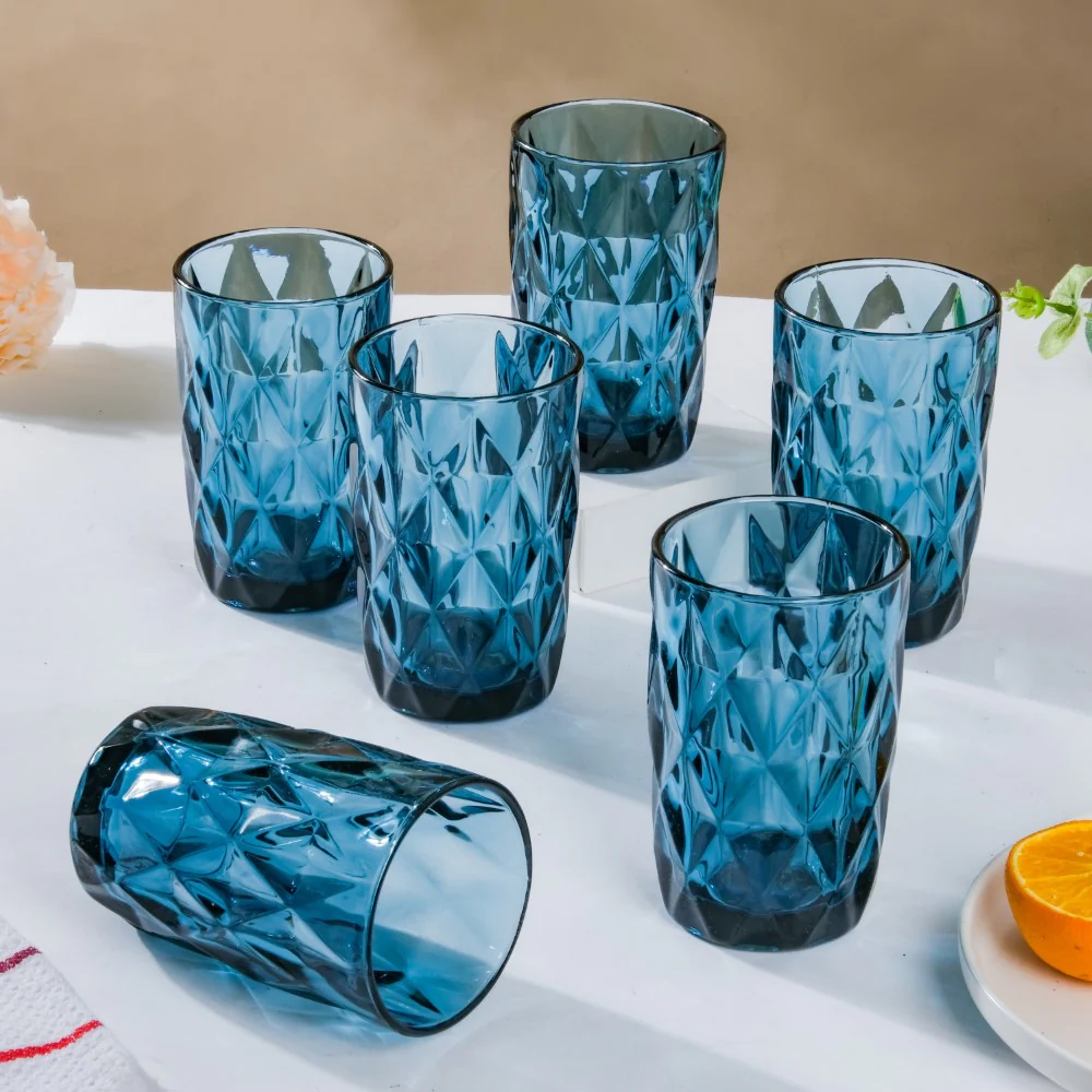 Crystal Tumbler Glass Blue Set Of 6 350 ml - Image 5