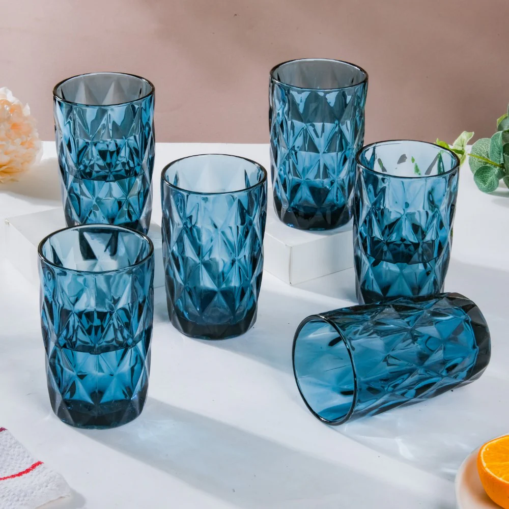 Crystal Tumbler Glass Blue Set Of 6 350 ml - Image 7