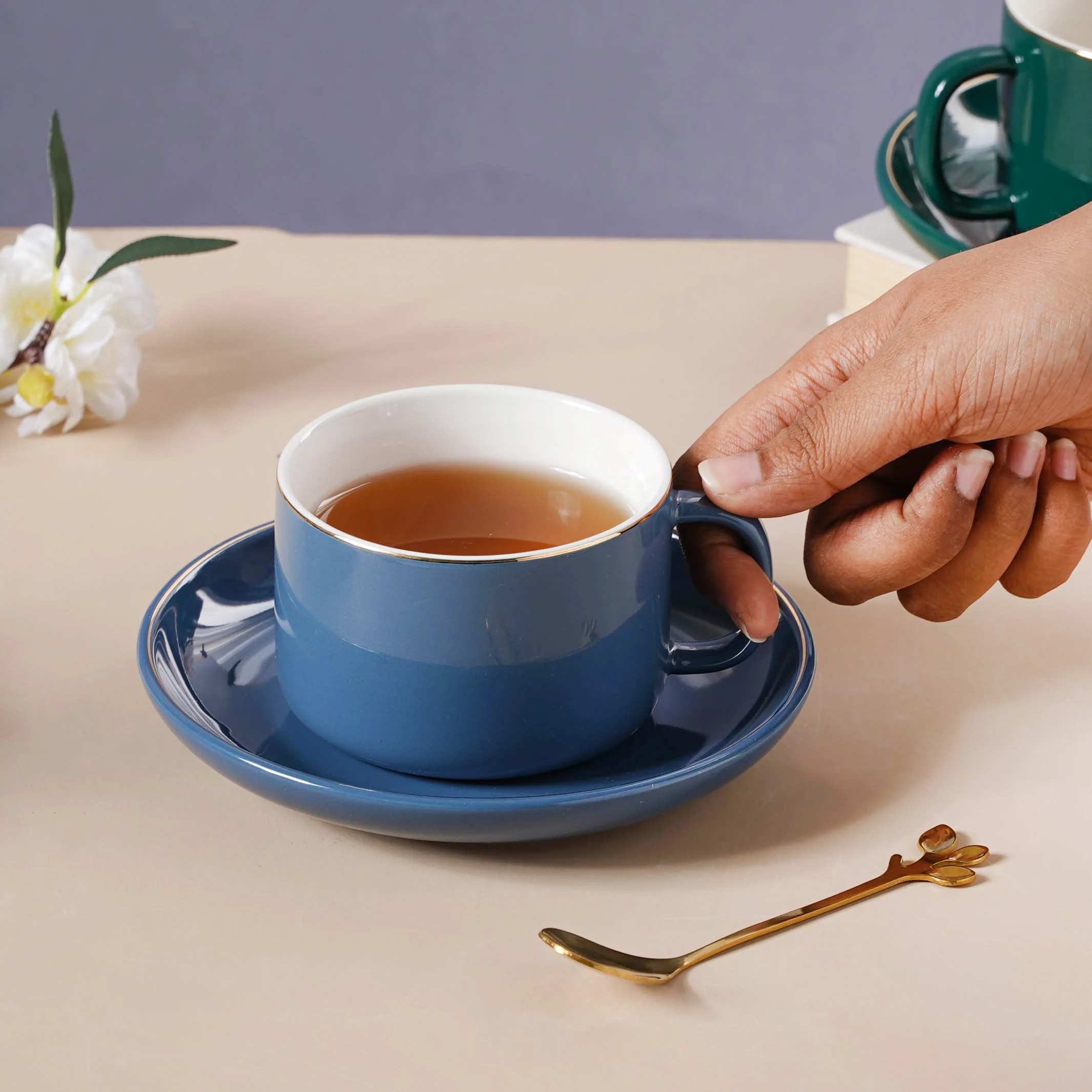 Cup And Saucer With Leaf Spoon - Image 9