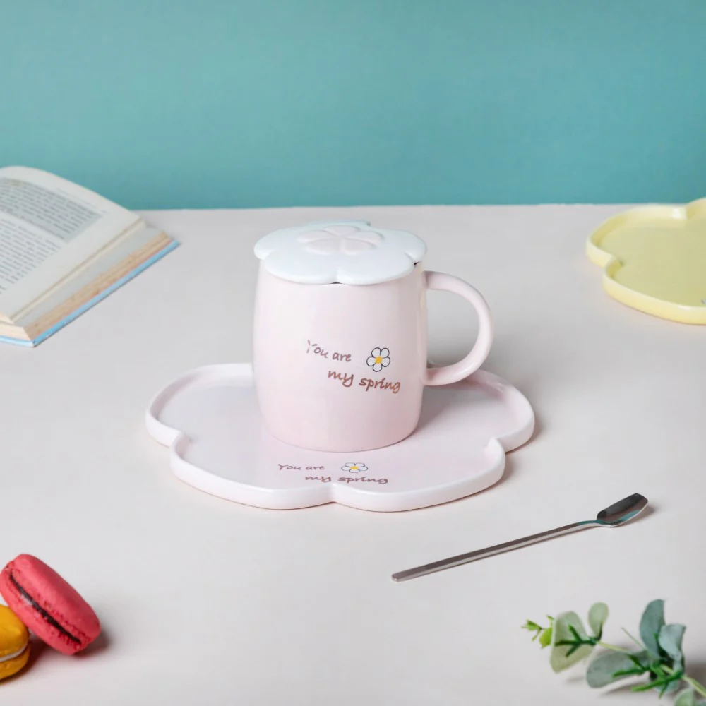 Cup With Flower Plate Pink 360 ml - Image 9