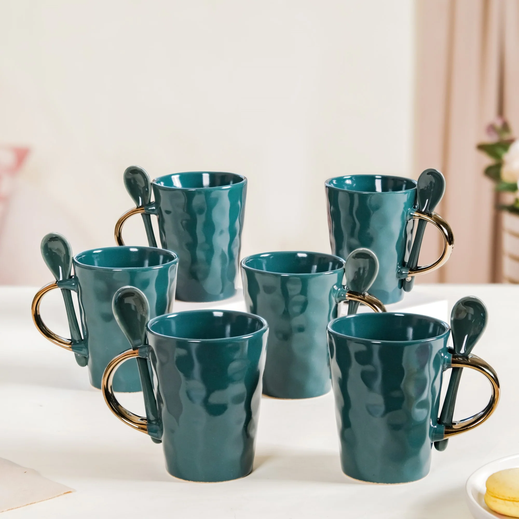 Cup With Spoon Set Of 6 Glossy Dark Green 350ml - Image 8