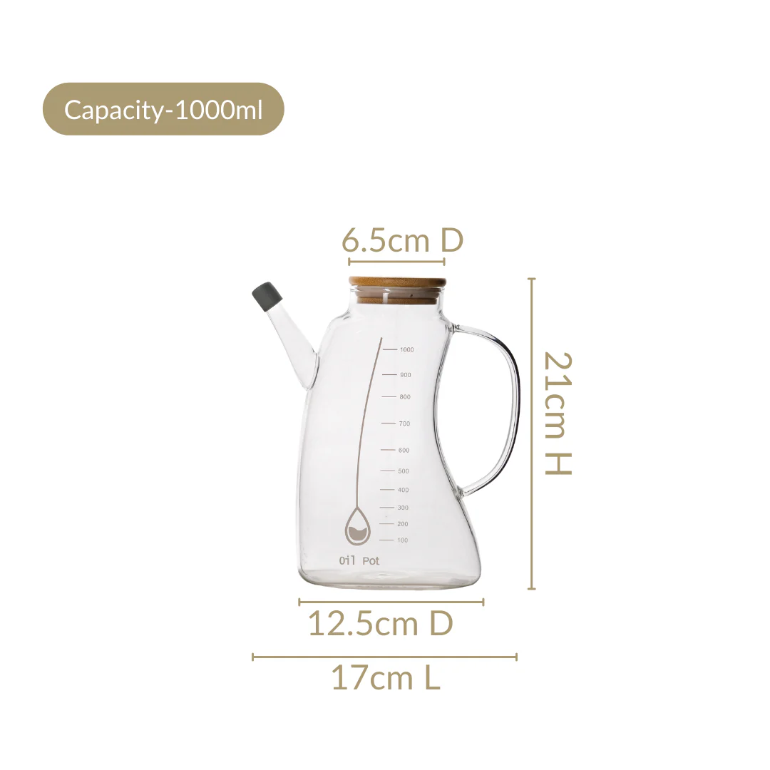 Curved Borosilicate Glass Oil Pot With Measurement Markings 1000ml - Image 3