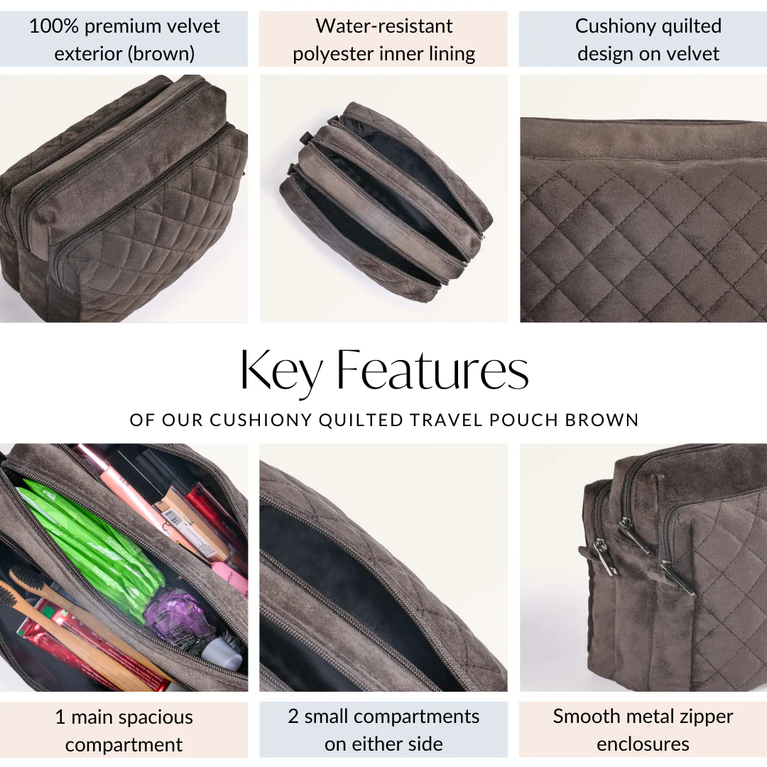 Cushiony Quilted Travel Pouch Brown - Image 5