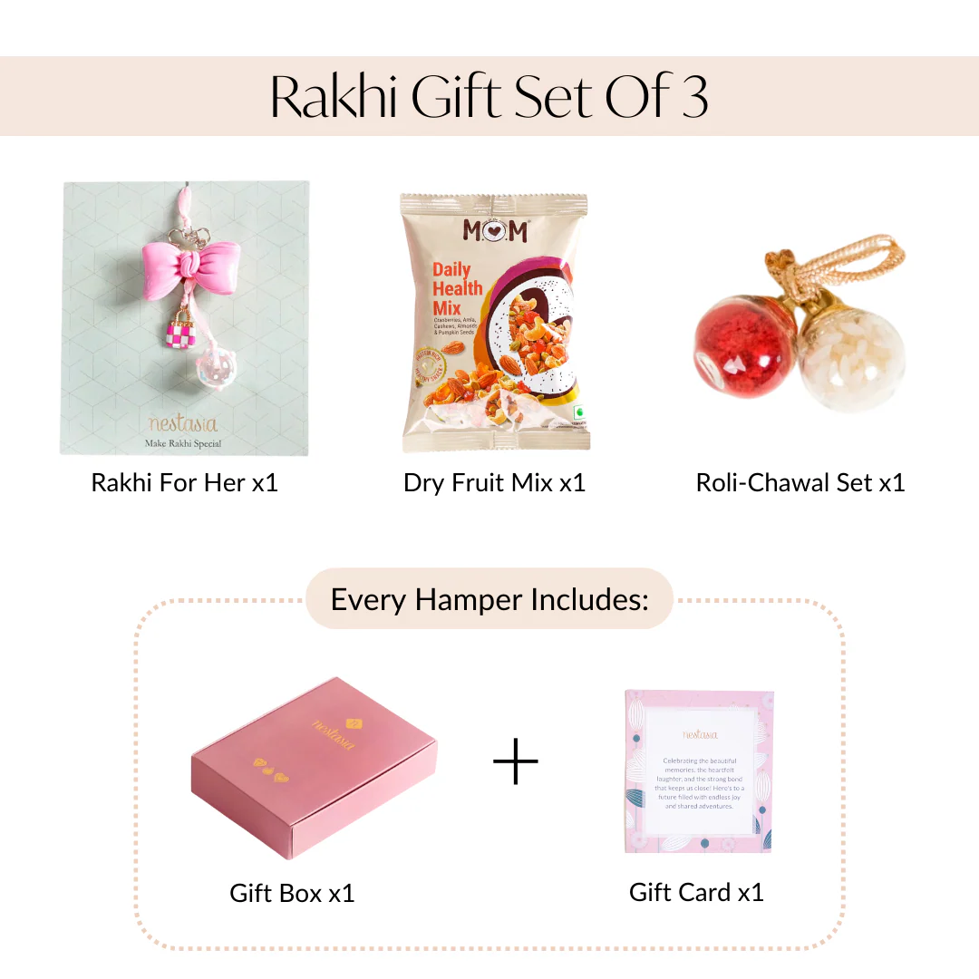Cute Girl Bow Rakhi Gift Set Of 3 With Box And Card - Image 5