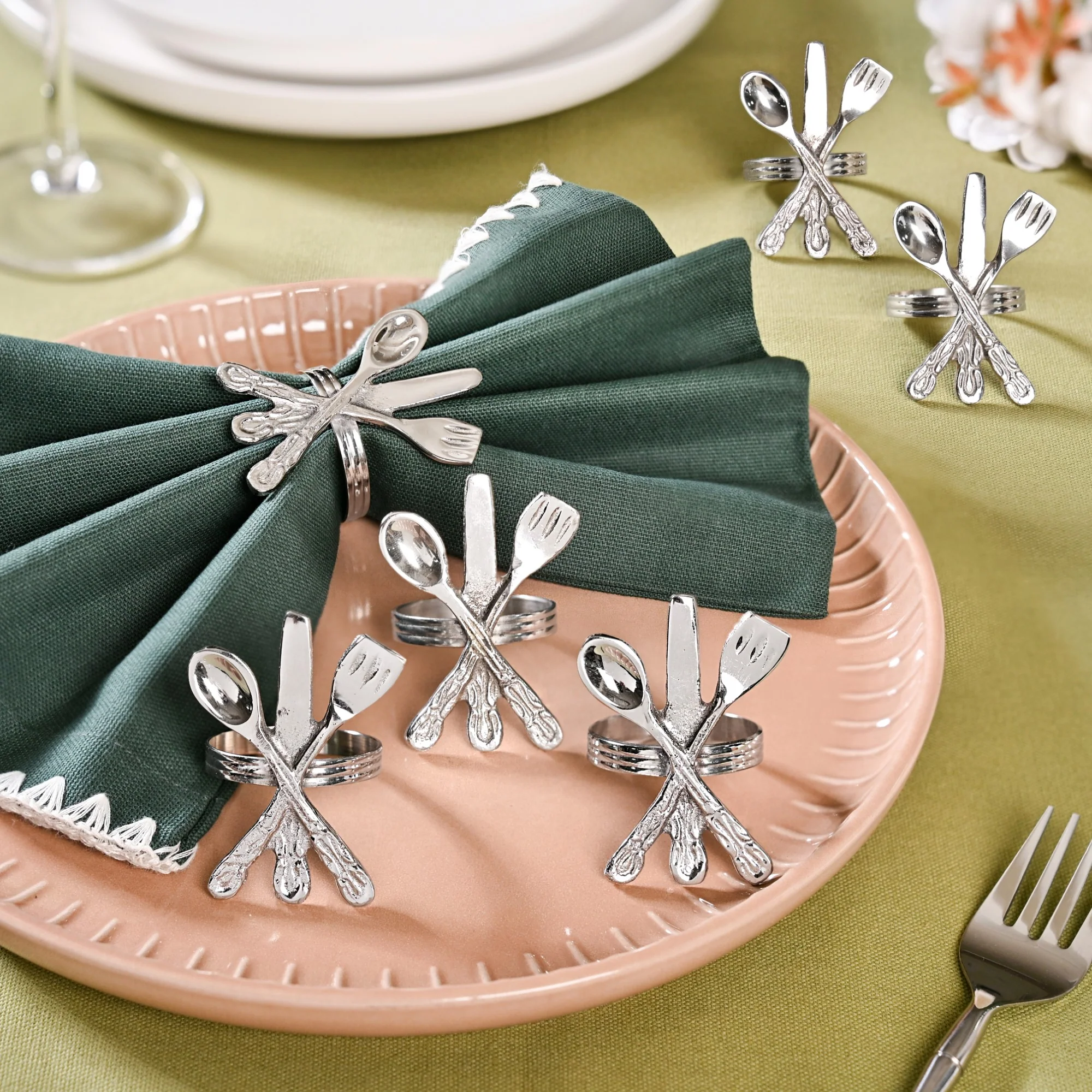 Cutlery Napkin Ring In Pure Brass Set Of 6 Silver