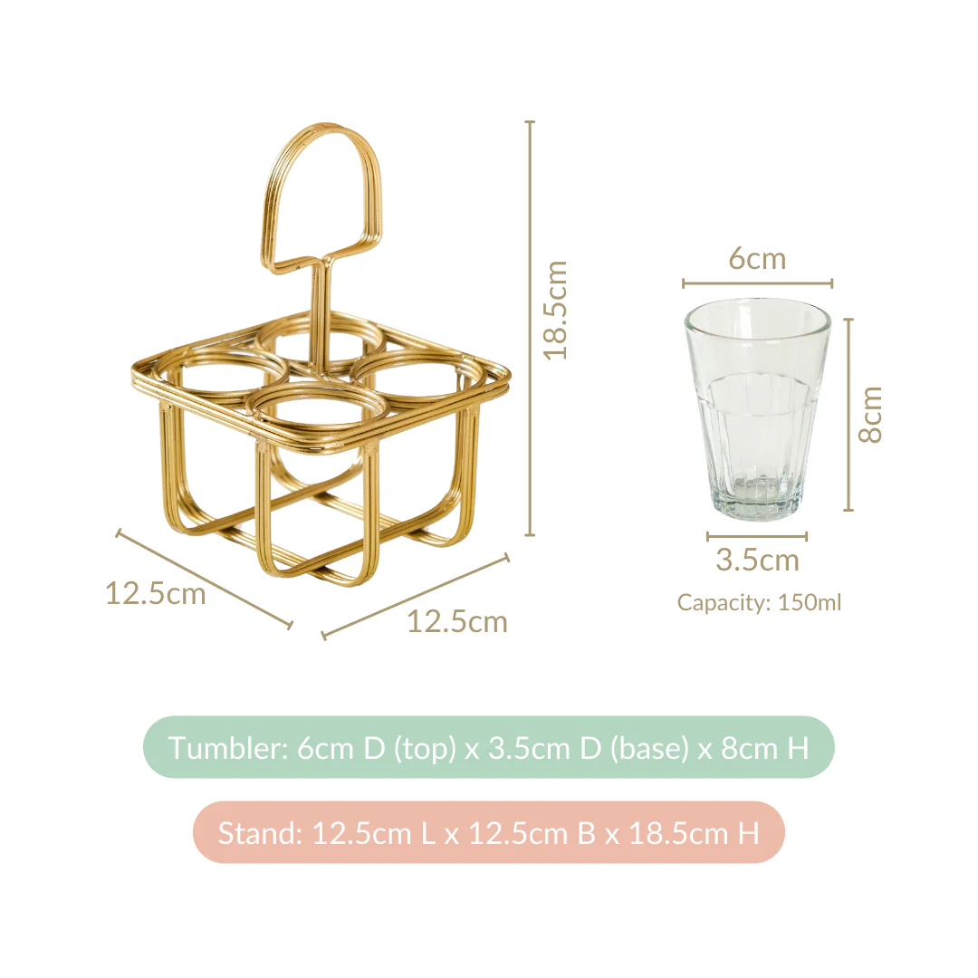 Cutting Chai Glass Set Of 4 With Gold Metal Stand - Image 6