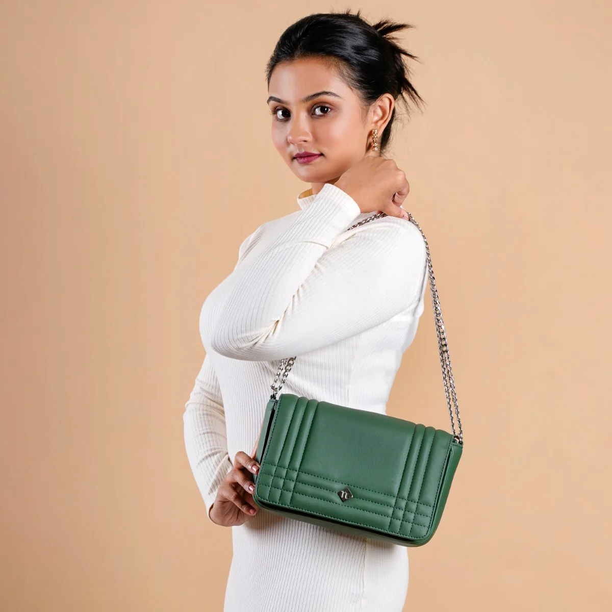 Cypress Green Cross Body Shoulder Bag With Chain - Image 2